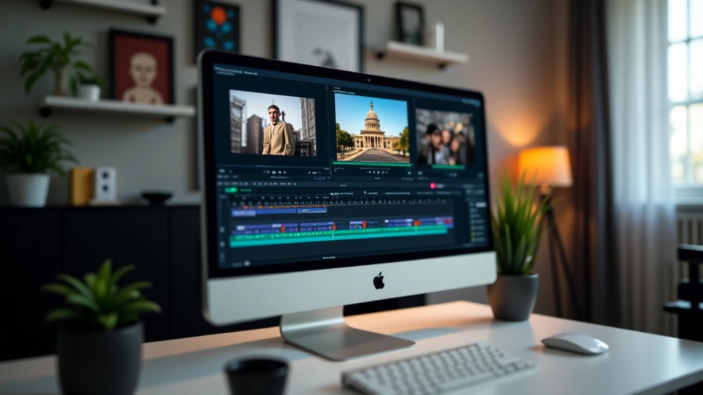 Computer scherm met video editing software open en meerdere clips in de timeline