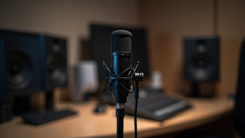 Microfoon en audioapparatuur in een professionele opnameruimte