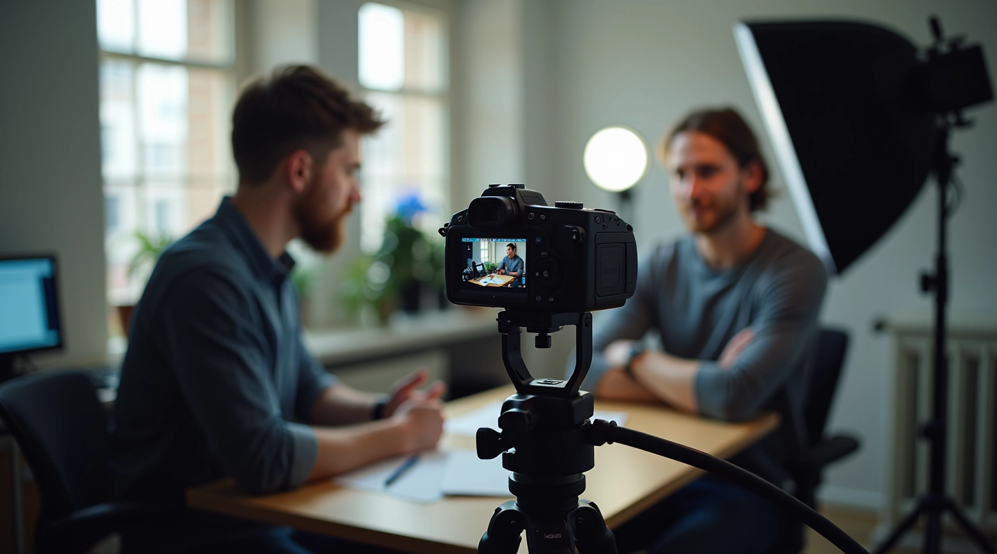 Videoproductie studio met professionele camera en verlichting