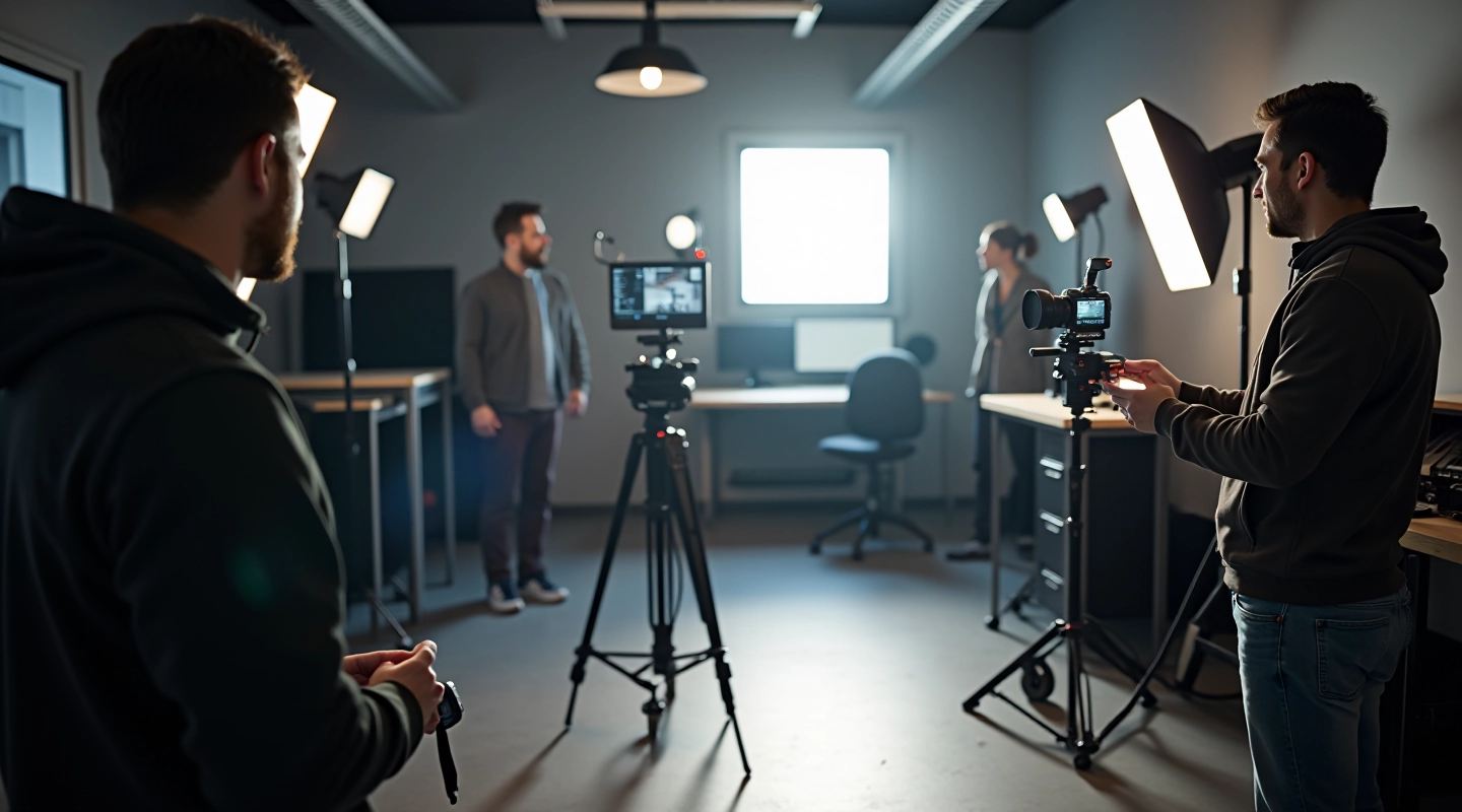 Professionele videoproductiestudio met moderne camera- en verlichtingsapparatuur