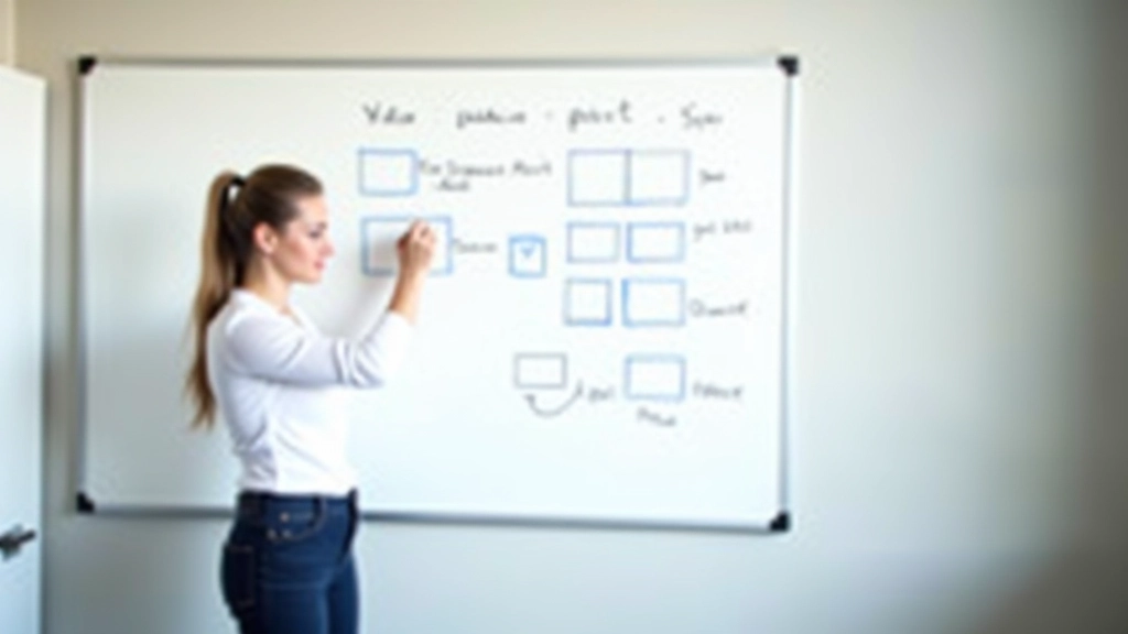 Whiteboard met schets van video storyboard en aantekeningen